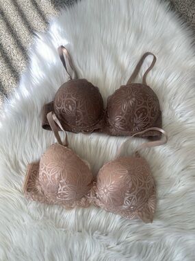 2 lace push up bras - light pink nude & mauve